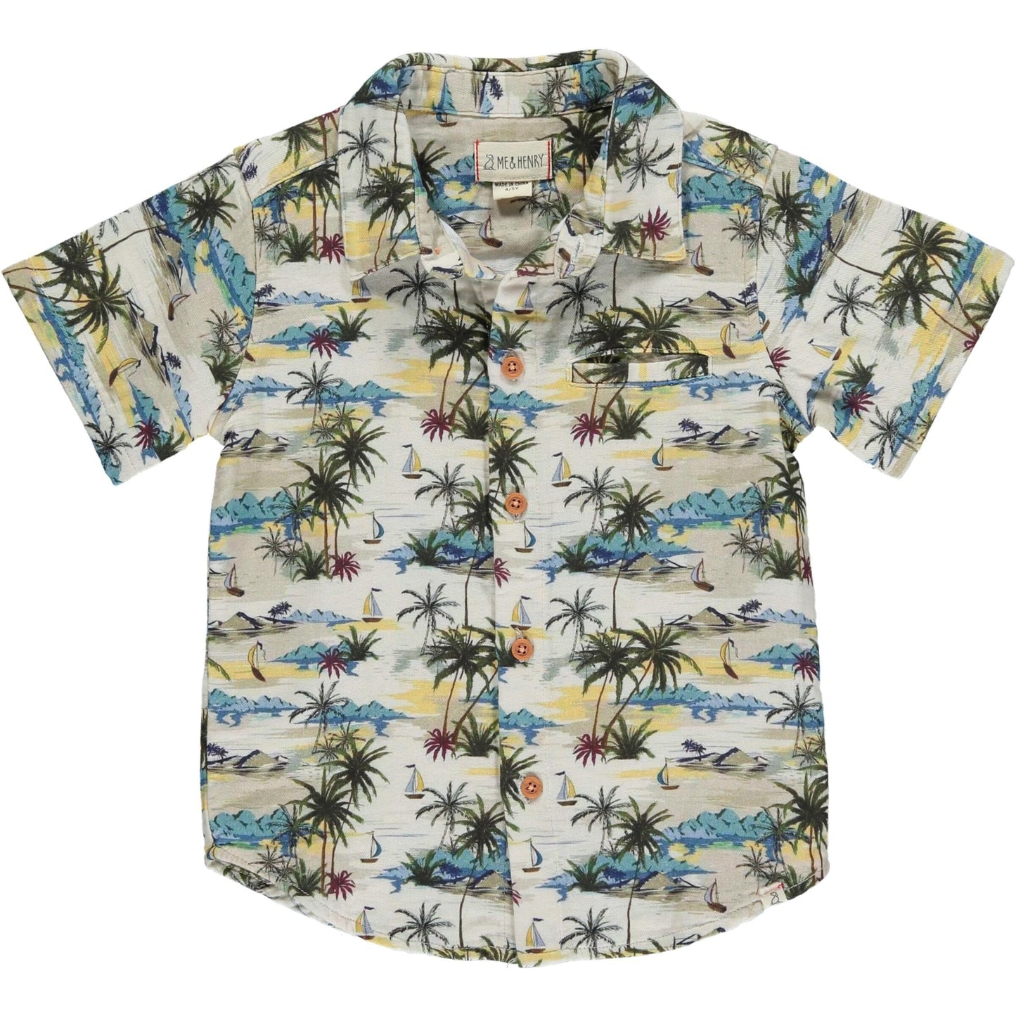 Me & Henry Maui Cream Hawaiian Print Woven Shirt