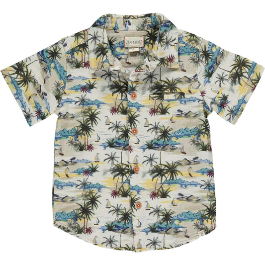 Me & Henry Maui Cream Hawaiian Print Woven Shirt