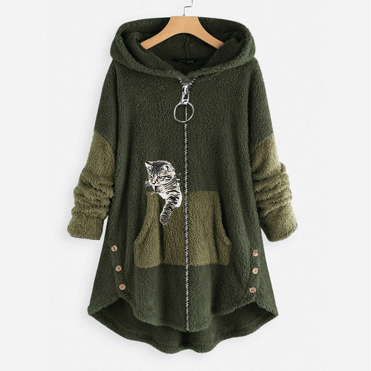 Stylish Loose Printed Hooded Jacket