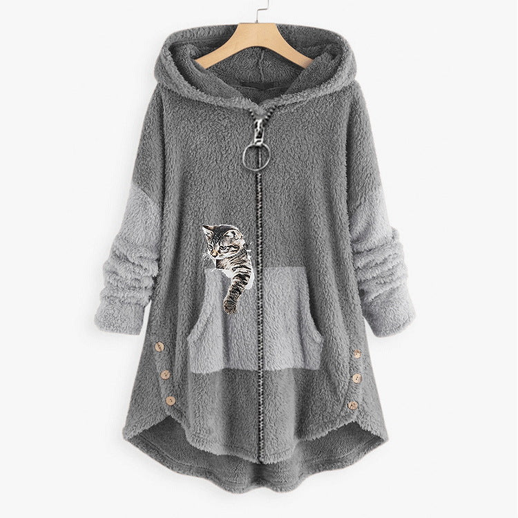 Stylish Loose Printed Hooded Jacket